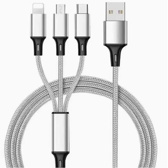 Silver Universal 3 in 1 Fast Charging Smartphone Cord Adapter - Picture 5 of 6